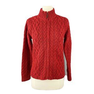 Inis Crafts red merino wool zip cardigan sz S